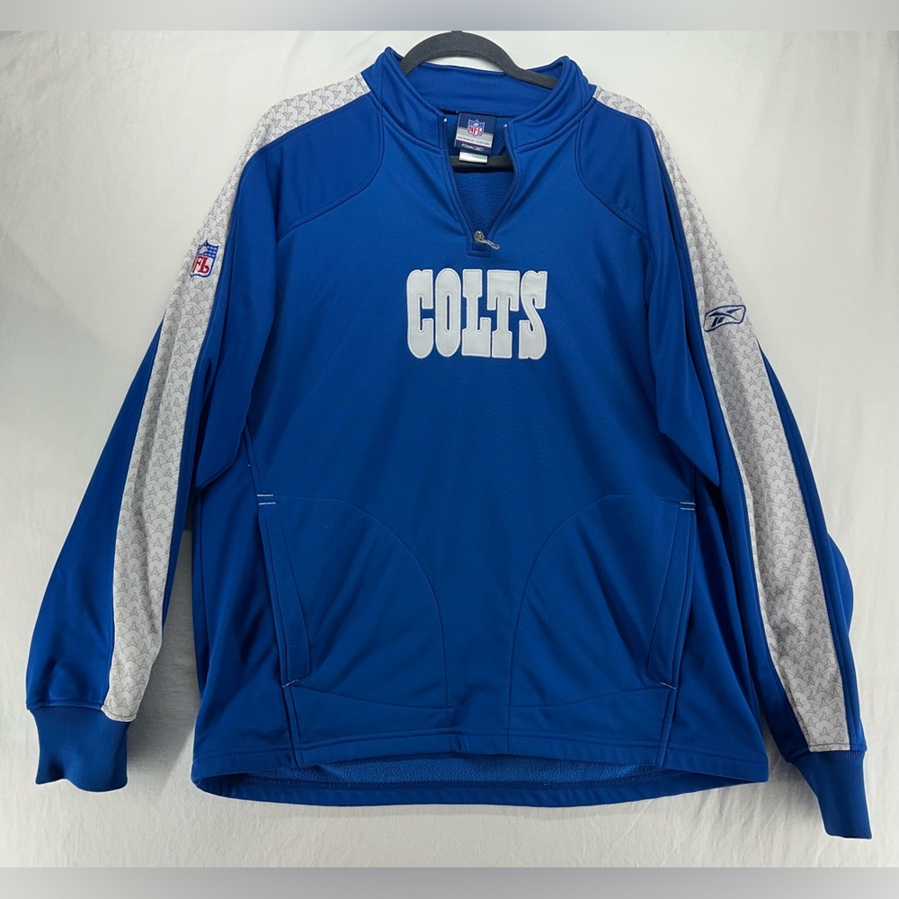 Reebok‎ Indianapolis Colts Fleece Mock Neck Mens Large Blue 1/4 Zip Pullover NFL